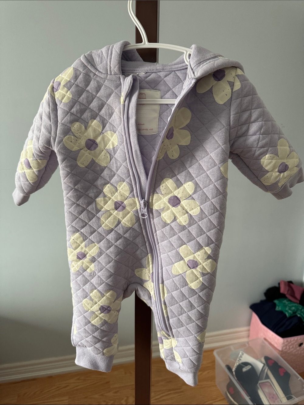 Lilac Floral Quilted Hooded One-Piece for Kids